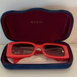Gucci Bold Red Sunglasses with Blue Case